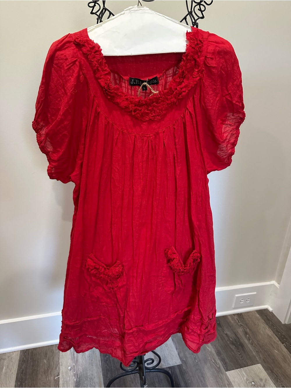 Deep Pink Ruffle-Neck Women’s Peasant dress